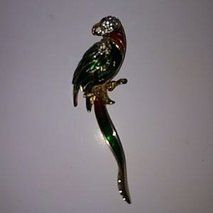 Vintage gold plated parrot brooch red & green